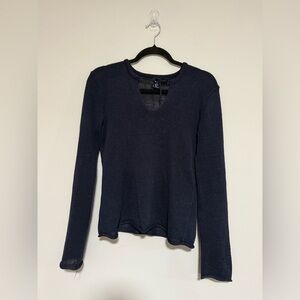 Gap VTG 2001 Navy Blue Open Knit Rolled Hem Sweater Small Beach Coastal Y2K